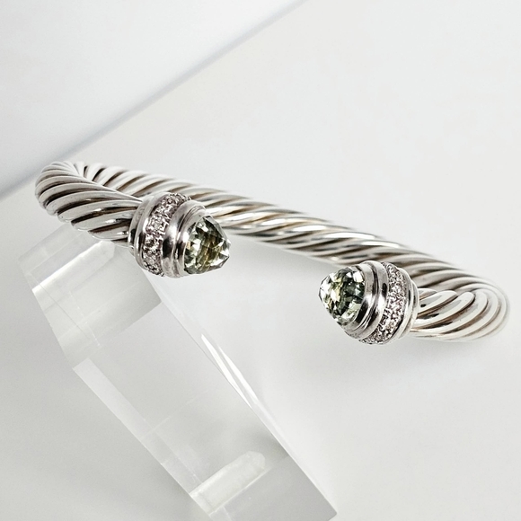 David Yurman 7mm Prasiolite & Diamond Cable Bracelet - Picture 5 of 7